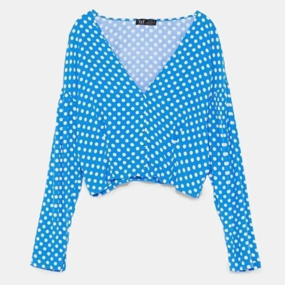 🌟✨2 for $30✨🌟 ZARA  | POLKA DOT BLUE CROP TOP - Picture 4 of 16